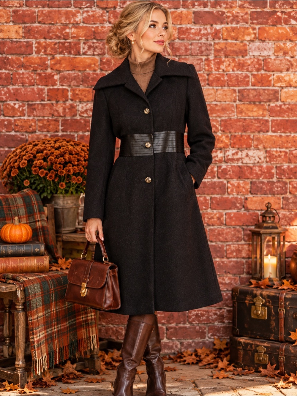 Mackintosh Gray Wool Leather Trimmed A-line Peacoat